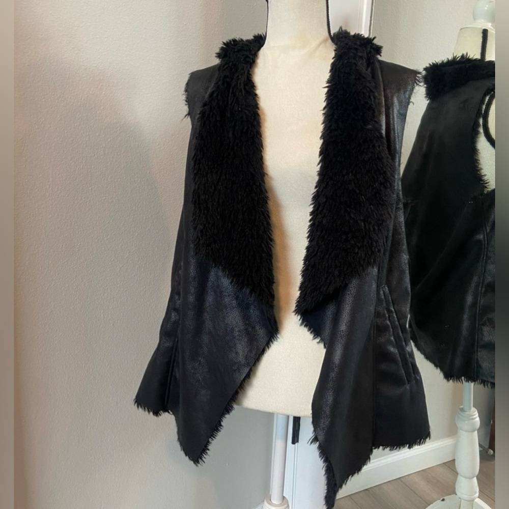 Mo-Ka Faux Shearling Vest, Waterfall front Draping, Size M